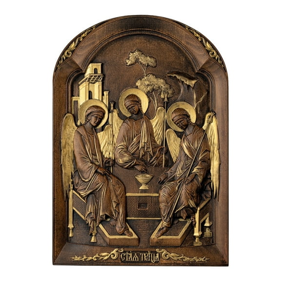 Orthodox icon trinity wood carving gift christian faith religious wall hanging wooden decoration mural