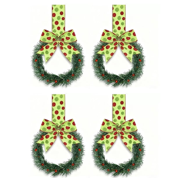 Bewildely 4 coronas navideñas estilo ondulado con pequeños adornos navideños. Ideales para ventanas y decoración navideña. Kits de decoración para fiestas Verde + Rojo 4 Uds.