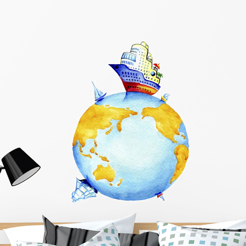 Planet Earth World Waterways Wall Decal Wallmonkeys Peel and Stick ...