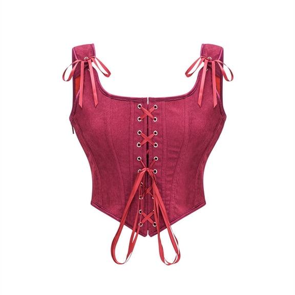 Fewfanhot Shapewear Underwear Vintage Lace Up Tie Front Bustier Shapewear Top Renaissance Corset Tops for Women