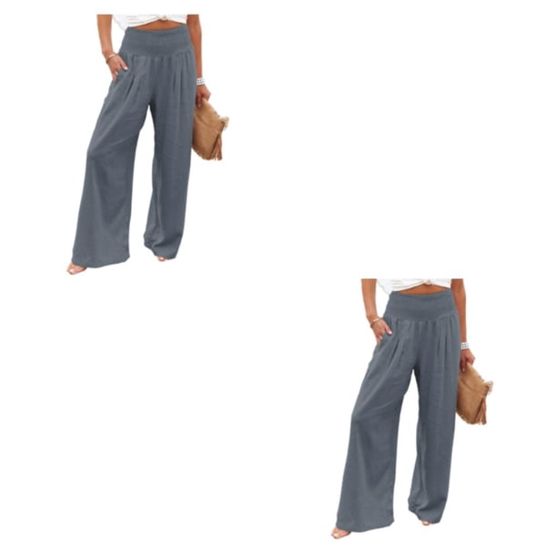 Sonducket Mujer Verano Primavera Pantalones Bolsillos Largo Suelto Casual Pierna Ancha Vintage Moda para Negocios Streetwear Gris XXL Gris XXL 2Conjunto