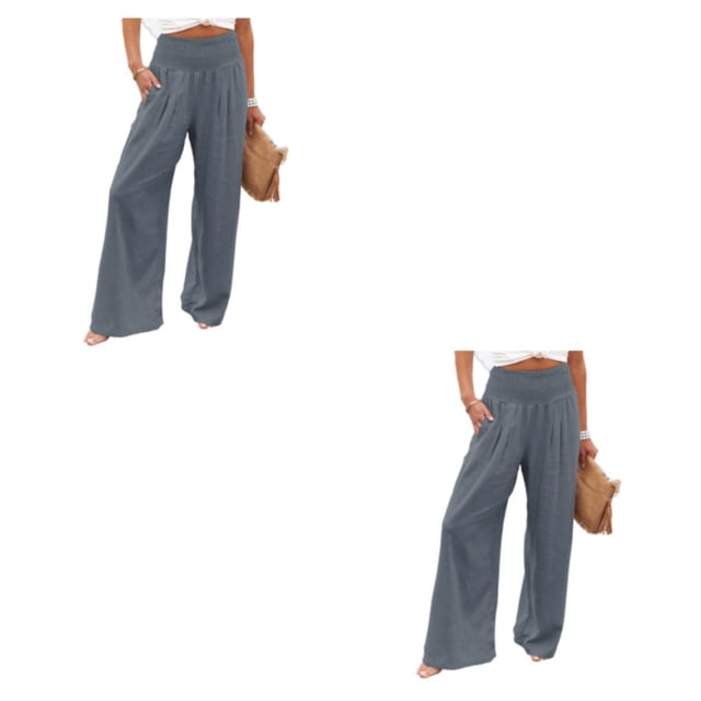 Sonducket Mujer Verano Primavera Pantalones Bolsillos Largo Suelto Casual Pierna Ancha Vintage Moda para Negocios Streetwear Gris XXL Gris XXL 2Conjunto