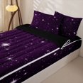 thumbnail image 3 of Manfei Dreamy Stars Zipper Twin Comforter Sets with Fitted Sheet and 2 Pillowcases,Sprinkle Print Zipper Bedding Set,Purple White,Black Reversible,4pcs, 3 of 8