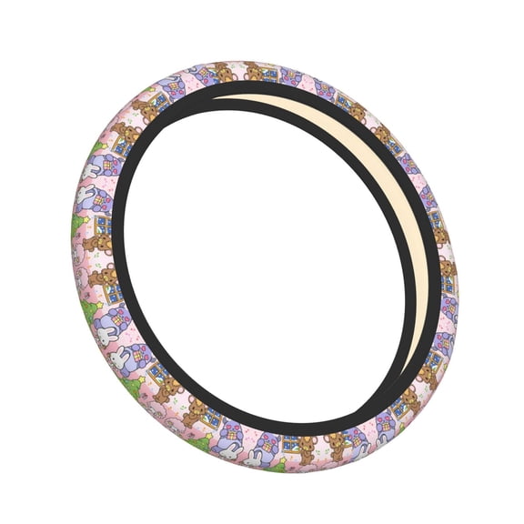 Lsque Sanrio Pattern Elastic Stretch Steering Wheel Cover,Universal 15 inch, Microfiber Breathable Ice Silk, Anti-Slip, Odorless, Easy Carry