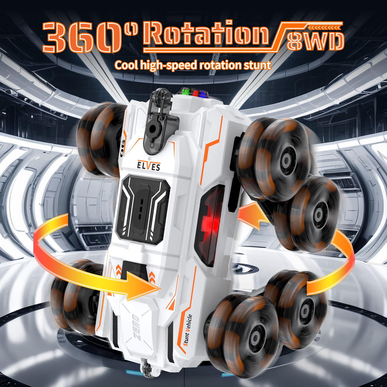 Kivdit Remote Control Cars,Double Sided 360°Rotating RC Stunt Cars, 8WD Rc Cars with Spray & Light, 2.4GHz Rechargeable Toy Cars Christmas Birthday Gifts Toys for 6 8 9 10 Year Old Kids
