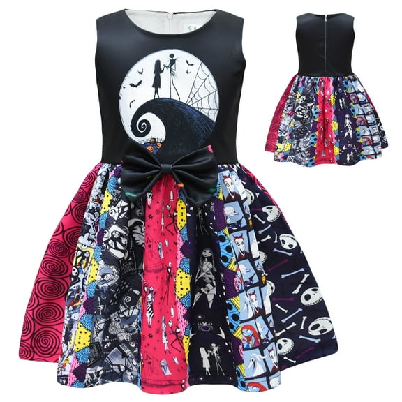 Sally Costume Girls Halloween Outfit Christmas Cosplay Bowknot Dress