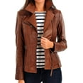 thumbnail image 2 of New Women's Tan Lambskin Leather Jacket Stylish Slim Fit Motorcycle Jacket W504, 2 of 4