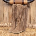 thumbnail image 5 of IUJSOY Cowboy Boots for Women Fringe Cowgirl Boots Suede Round Toe Mid Calf Boots Casual Low Heels, 5 of 8