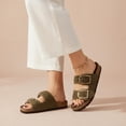 thumbnail image 6 of Cushionaire Cashew Slip On Genuine Suede Leather Womens Sandals - Braided Double-Strap Design with Adjustable Big Buckle | Sandals for Women, 6 of 32