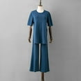 thumbnail image 4 of Womens Summer Outfit Casual Sets for Women 2 Piece Clothing Set Female Round Neck Short Sleeve Tops Pants Sets Full Pant Style S_354 Women's Tracksuits Blue One Size, 4 of 4