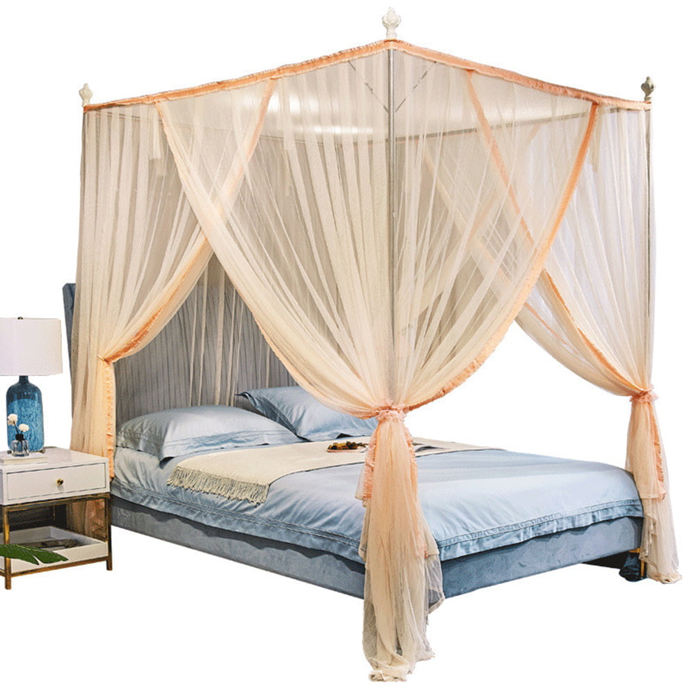 Elegant Mosquito Net Bed Canopy Set, King Size Bed With Large Posts