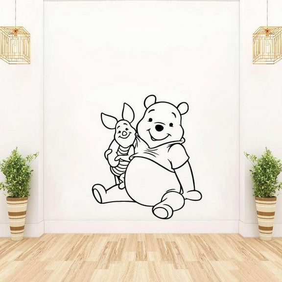 Winnie The Pooh Pooh Bear Pooh Adventures Cute Winnie And Piglet Silhouette Vinyl Sticker Wall Art Decoration Decal For Kids Baby Girl Baby Boy Room Home Room Wall Sticker Decoration Size (27x30 inch)