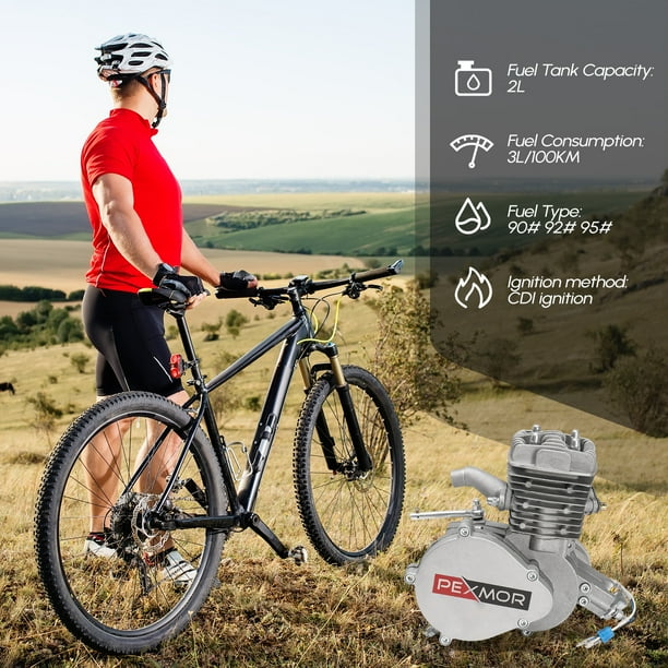 PEXMOR 50cc Bicycle Engine Kit 2 Stroke Gas Motorized Bike Motor Kit Petrol Gasoline Engine Conversion Refit Kit Super Fuel efficient for 26 28 Bike Silver Walmart Business Supplies