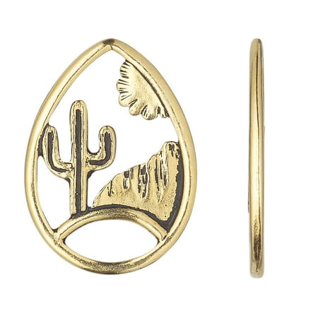 

Focal TierraCast antique gold-plated pewter (tin-based alloy) 33x24mm teardrop with desert landscape design. Sold individually.