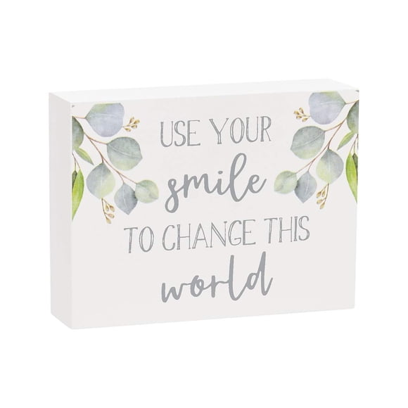 Panneau en Bois Mini Inspirant, 4 Pouces (Utilisez Votre Sourire pour Changer le Monde)
