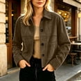 thumbnail image 3 of Women's Faux Suede Button Down Cropped Jacket Fall Lapel Collar Long Sleeve Fashion Casual Coats, Size S-XXL, 3 of 6