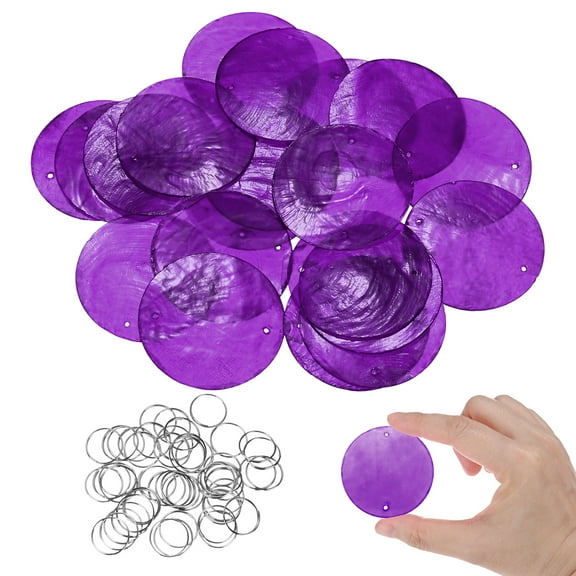 Uxcell 20-Pack Round Capiz Sea Shells, 2" Natural Shells Pieces with Double Holes & Steel Ring for Wind Chimes [Dark Purple]