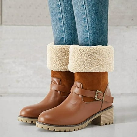 

Boots Belt Wedge Fleece Plus Fashion Buckle Women s Furry Winter Warm Boots Heel Cotton Women s Boots Chunky Boots Women