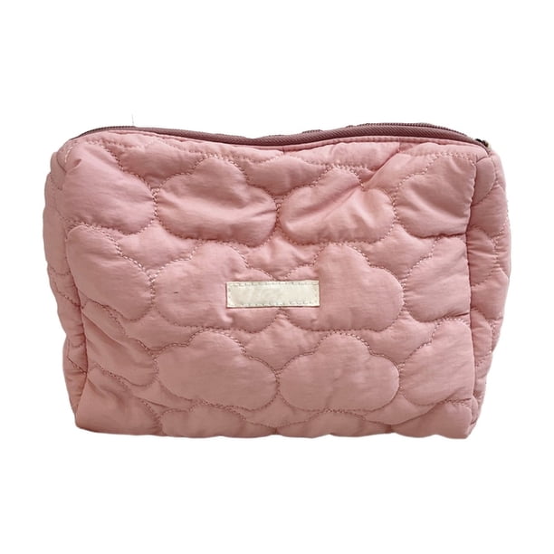 Neceser acolchado con forma de nube, neceser portátil para viajes, de poliéster con cierre de cremallera, en azul claro, rosa, blanco y amarillo, multiusos para artículos de tocador y pequeños objeto