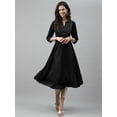 thumbnail image 3 of Janasya Black Crepe Foil Printed Mandarin Collar 3/4th Sleeve Anarkali Kurta, 3 of 8
