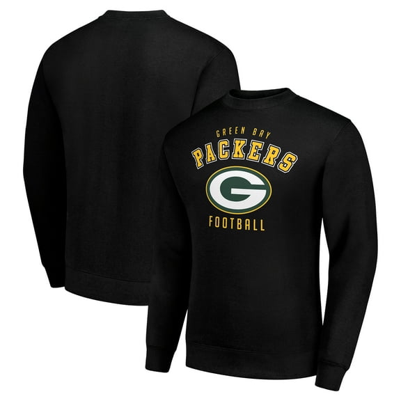 Men's Starter Black Green Bay Packers Team Logo Pullover Sweatshirt