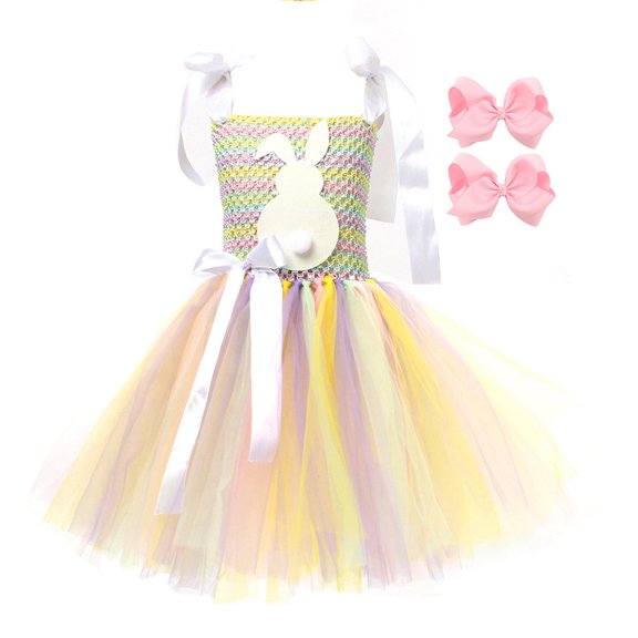 Shadoumai Kids Girls Easter Dress Set Easter Day Easter Print Flutter Sleeve Outerwear Girl Ballet Tutu Skirt Newborn Infant Dress Outfits&set