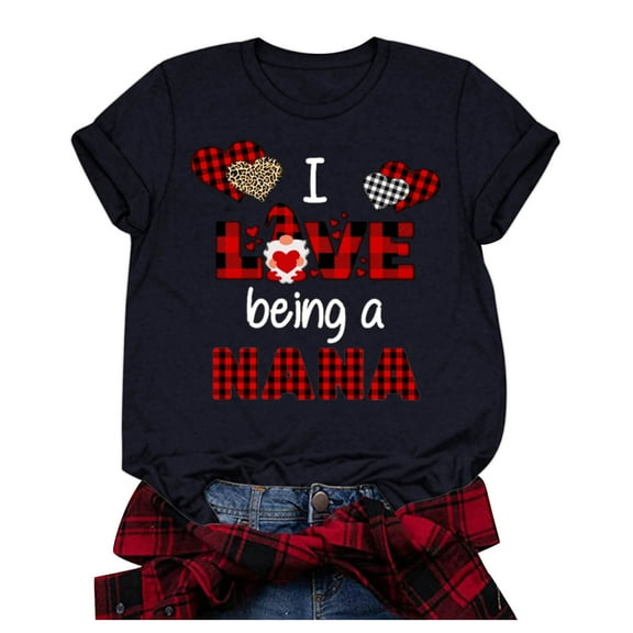 under $5 JINMGG Womens Tops,Plus Size Short Sleeve 3D Love Printed O-Neck Tops Tee T-Shirt Blouse Navy M