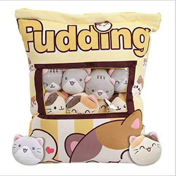 Cute Cat Pudding Plush Doll Bag - Bag - Cartoon Stuffed Toy Pillow With Transparent Window & "Pudding" Print - For Cat Lovers, Home, For Cat Lovers, Home Decor, Home Decor, Stress Relief