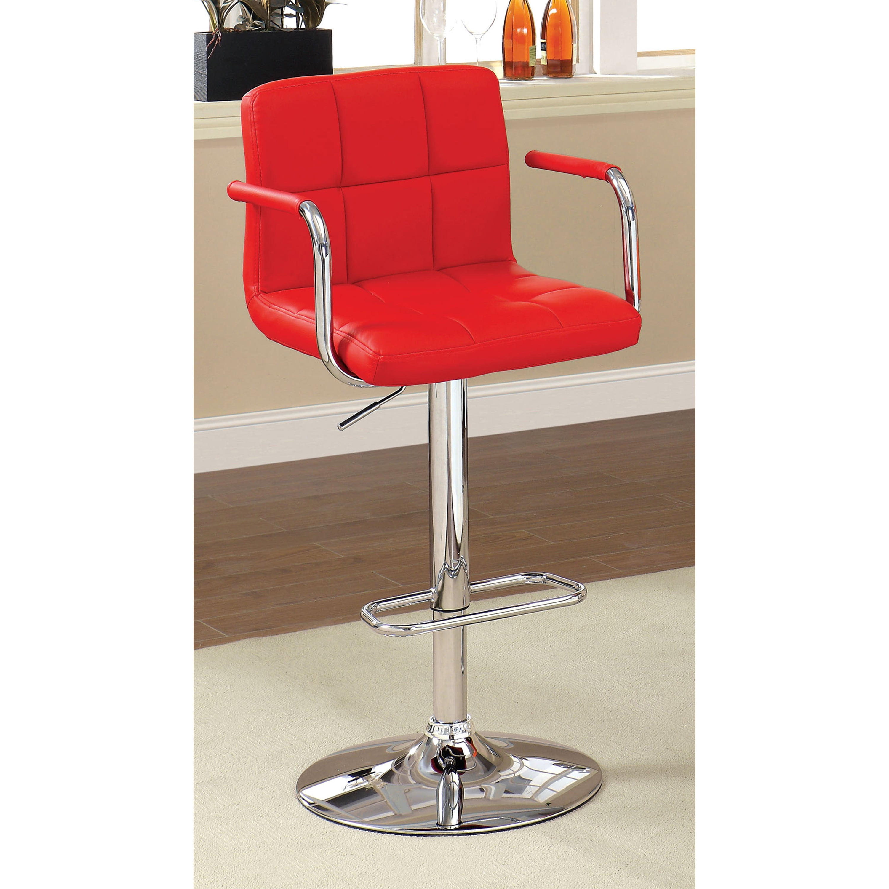 Furniture of America Justin Contemporary Upholstered Bar Stool, Red