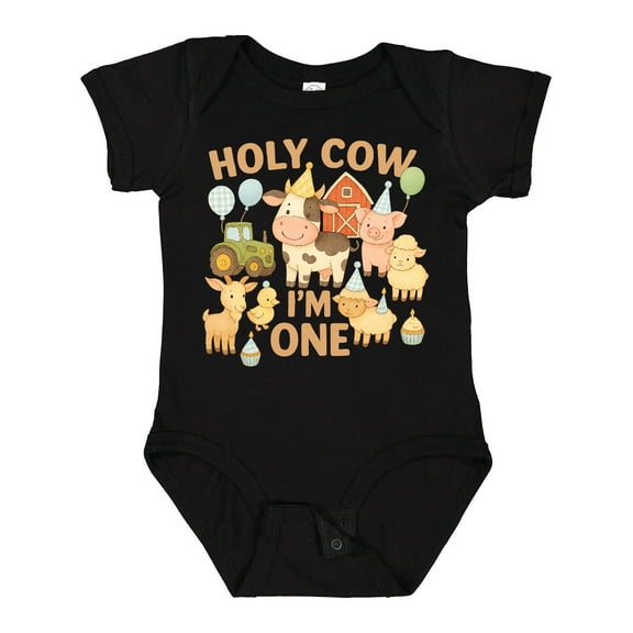Inktastic Holy Cow I'm One Boy Farm Animal Birthday Boys or Girls Baby Bodysuit