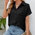 thumbnail image 2 of Camisa de mujer con cuello en V, manga corta y botones - Estampado de lunares/colores lisos, poliéster, para trabajo/casual, lavable a máquina, estilo versátil, 2 of 8
