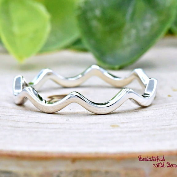 SS DESIGNS Sterling Silver Minimalist Simple Wavy Thumb Ring, Waves Eternity Ring, Unique Wavy Stackable Ring, Midi Ring, Trendy Fashion Ring