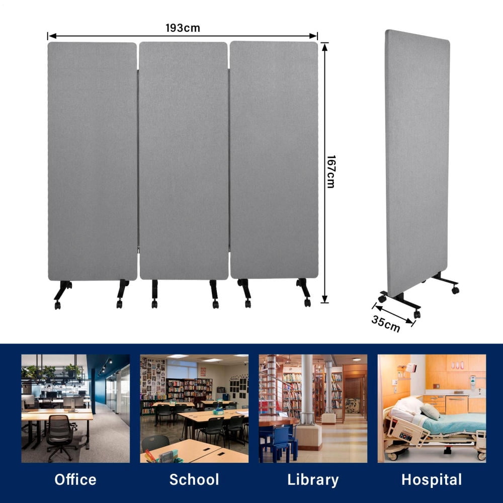 Acoustic Privacy Screen with Wheels - Sound Deadening Portable Room Divider for Small Spaces - Freestanding Noise Blocking Partition Wall Panel