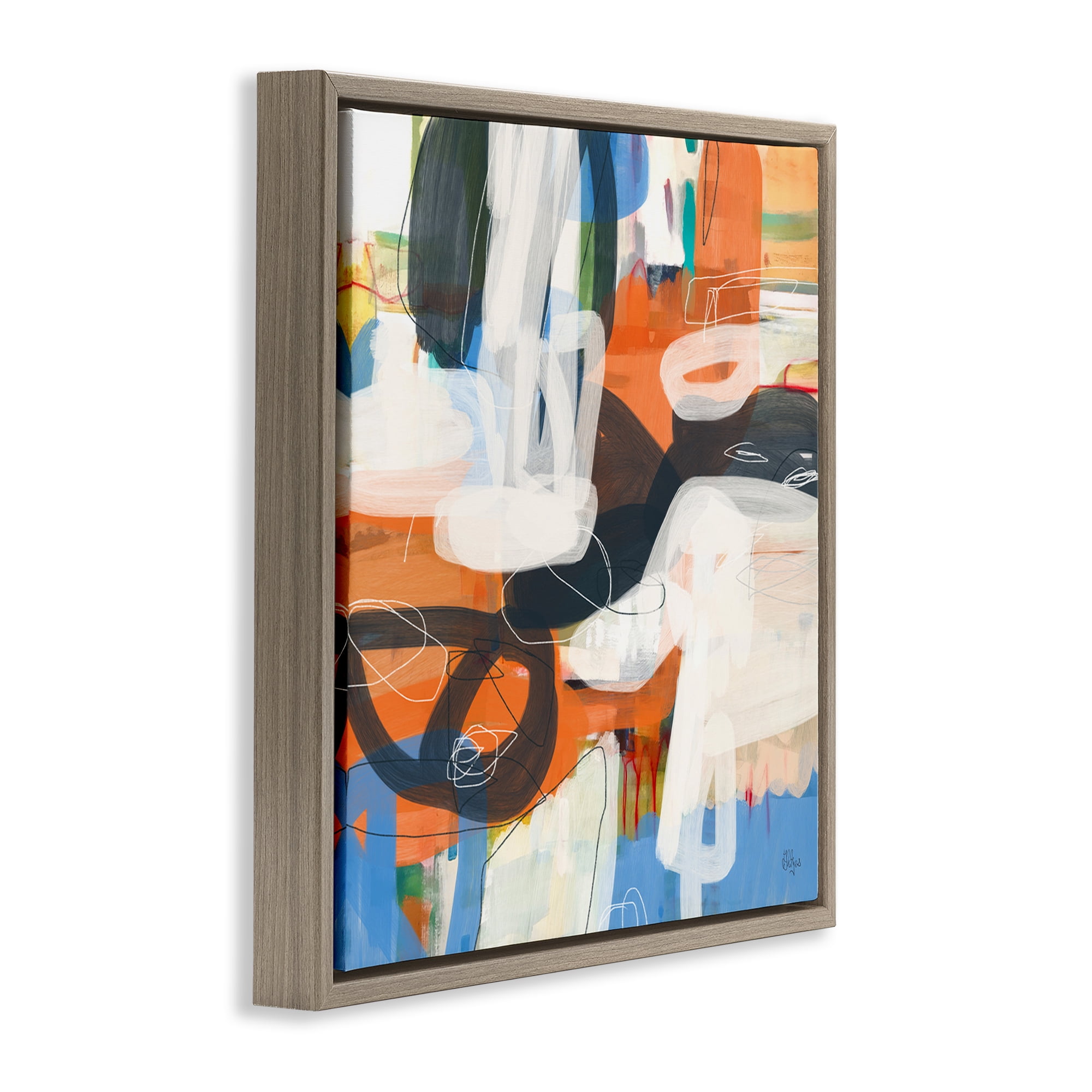 Stupell Industries Abstract Squiggle Distortion Abstract Painting Brown Floater Framed Canvas Art Print Wall Art, 25 x 25