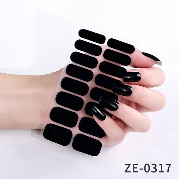 Chenweizhi black Waterproof Nail Stickers, 16 Pcs Nail Polish Film Nail Strips, 4.43 x 2.32 Inch Self‑Adhesive Nail Art Wraps, 3 Sheets Long‑Lasting Nail Decoration Accessories