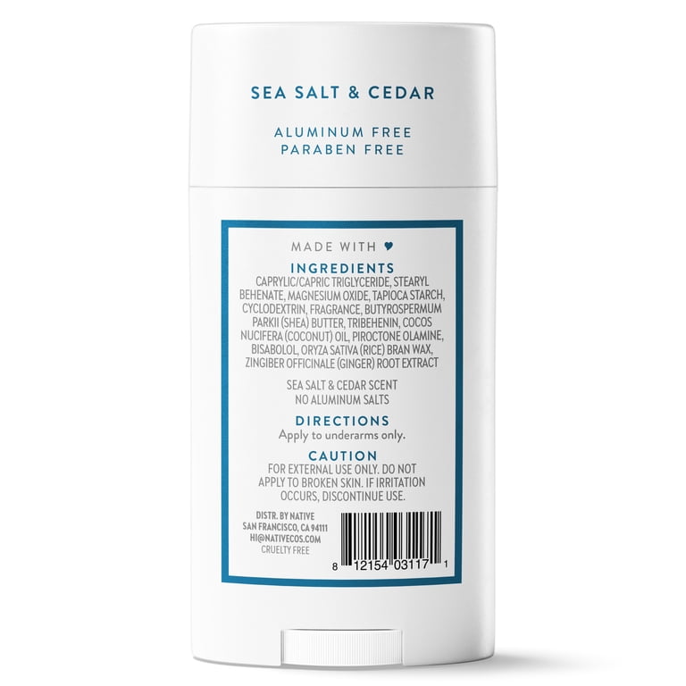 Native, Deodorant, Sea Salt & Cedar 2.65 oz, Aluminum Free