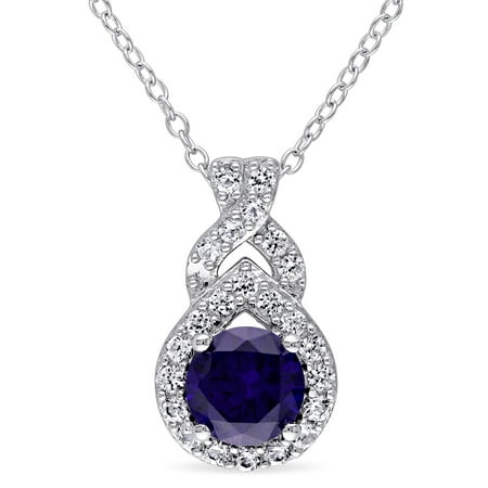 Tangelo 1-3/4 Carat T.G.W. Created Blue and Created White Sapphire Sterling Silver Teardrop Pendant, 18