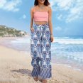 thumbnail image 5 of WTOBBY Women's Boho Floral Print Wide Leg Palazzo Pants Featuring High Waist Elastic Drawstring Side Pockets and Casual Summer Comfort ,Light Blue L, 5 of 6