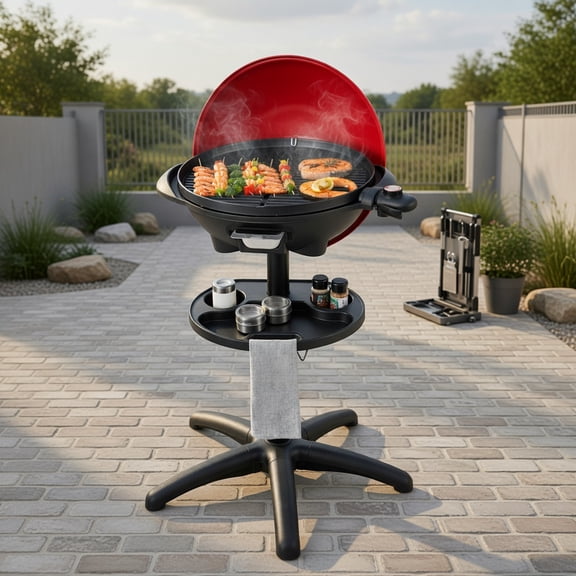 Resenkos Outdoor Barbecues Grill,1350 W Outdoor Electric BBQ Grill with Removable Stand Easy to Install-Red