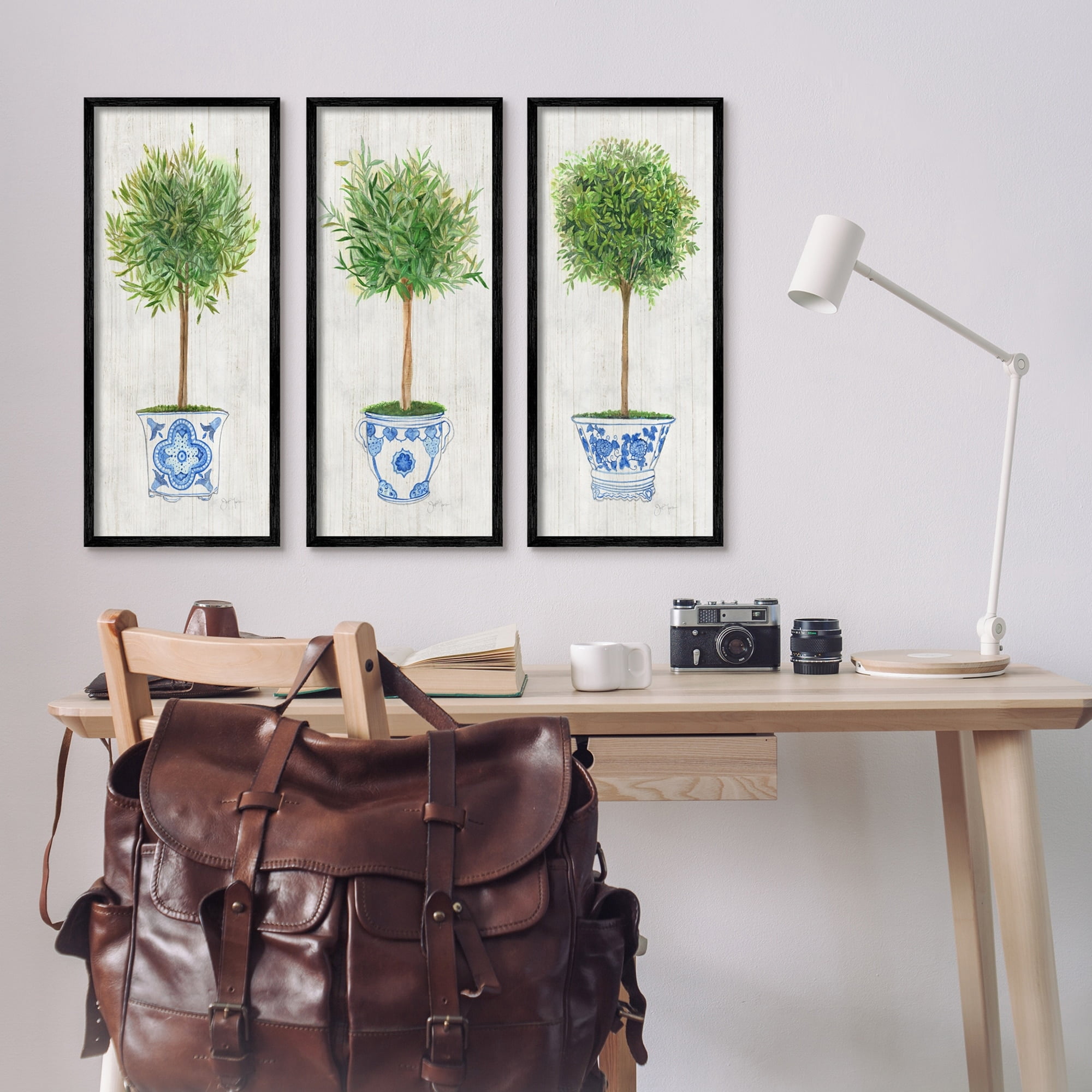Stupell Industries Potted House Plant Tree Gardening Planter Vase Graphic Art Black Framed Art Print Wall Art, Set of 3, Design by Tava Studios
