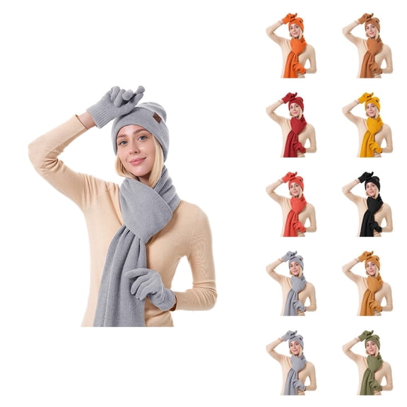 Women Wool Knit Three-Piece Set – Soft Warm Hat Scarf Gloves for Cold Weather Protection, Fashion Cozy Style Winter Accessories for Daily Wear Outdoor Travel, Elegant Thermal Gift Ideas Ski
