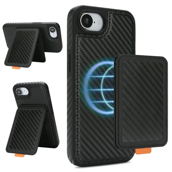 Allytechgroup Magentic Case for iPhone 16e, Built-in Detachable Card Holder RFID Blocking Stand Wallet Phone Case Non-Slip Shockproof Protective Back Cover for Apple iPhone 16e,Black