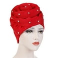 thumbnail image 2 of Ludlz Women's Pearl Rose Flower Ruffle Chemo Pleated Muslim Hijab Turban Cancer Headband Beanie, 2 of 5