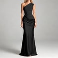 thumbnail image 2 of Wsysadlol Wedding Guest Dresses for Women Solid Satin Bodycon Midi Dress Asymmetric One Shoulder Ruched Slim Fit Dress Elegant Evening Party Gown Formal Dress, 2 of 7