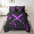 thumbnail image 2 of Erosebridal Electric Games Bedding Twin Size,Purple Neon Light Comforter Sets with Sheets,Glowing Ombre Checkered Bedding Sets Twin Size For Teens,Ultra Soft Bedroom Decoration Reversible,7pcs, 2 of 6