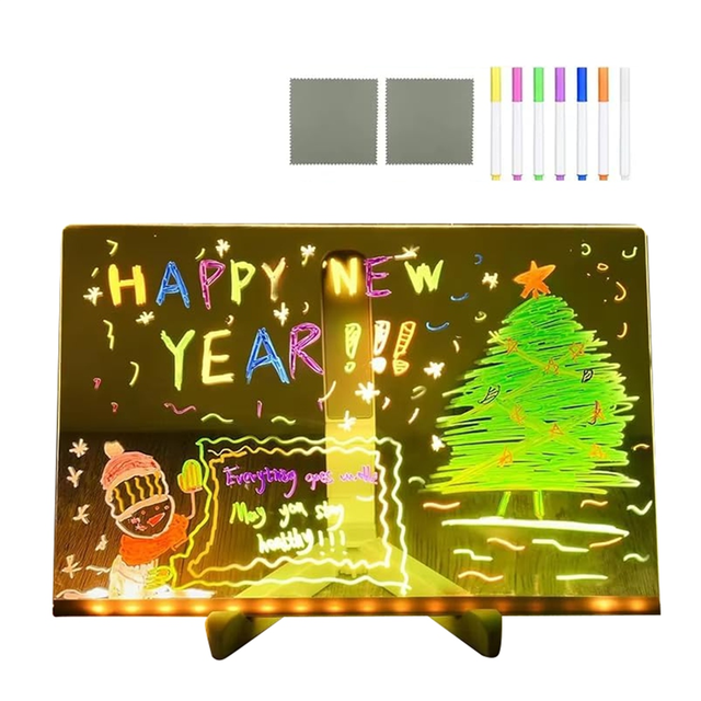 Acrylic LED Luminous Draw Board Toy LED Note Board for Kids Gift for Scratch Adjustable Erasable Letter Message Board
