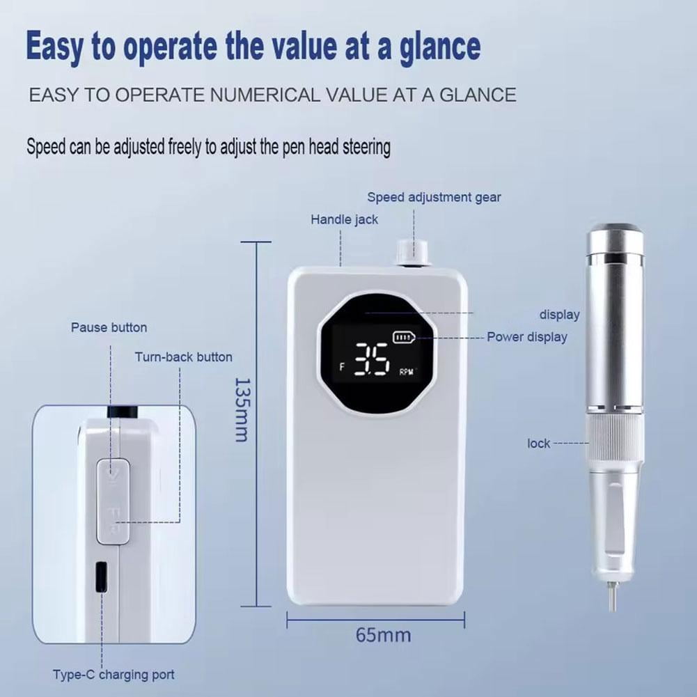 Professional Nail Drill Machine, 35000RPM Portable Electric Nail File for Acrylic Nails and Gel Polish Removal,Long-Lasting,Low Noise Electric Nails Drill for Salon and Home Techs