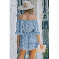 thumbnail image 1 of ABPHQTO Mameluco floral azul con hombros descubiertos y mangas acampanadas para mujer, 1 of 5