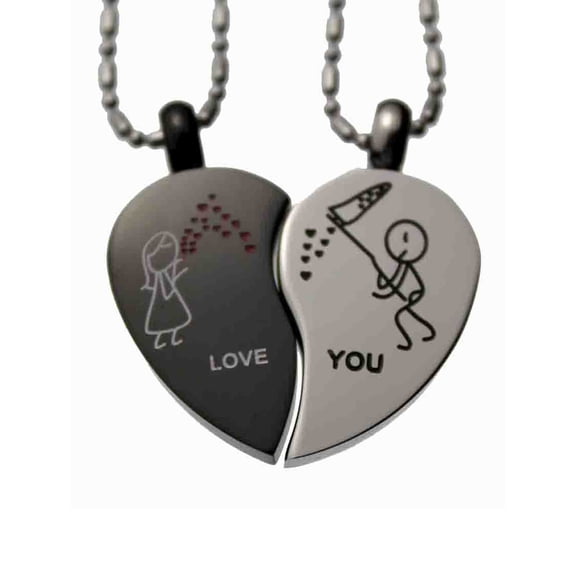 R.H. Jewelry Stainless Steel Pendant Lovers Couple Two-tone Pendant Set