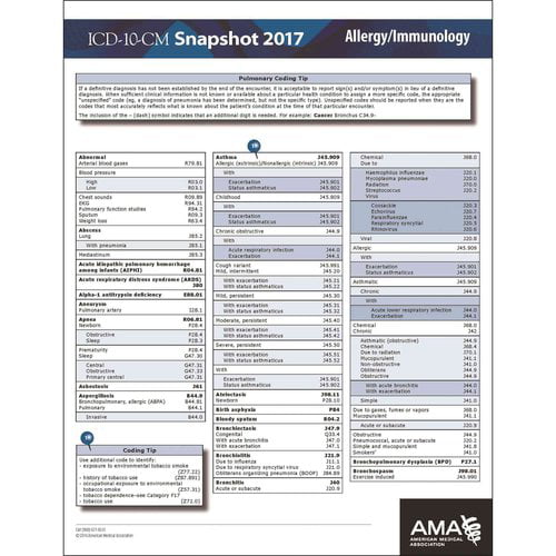 ICD10 Snapshot 2017 Coding Cards Allergy/Immunology  Walmart.com
